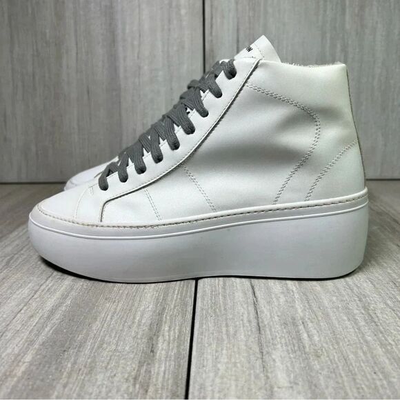 P448 Star Gea Leather Lace Up Chunky Sneaker Boot White Womens Size 7 EUR 37 - Picture 3 of 10